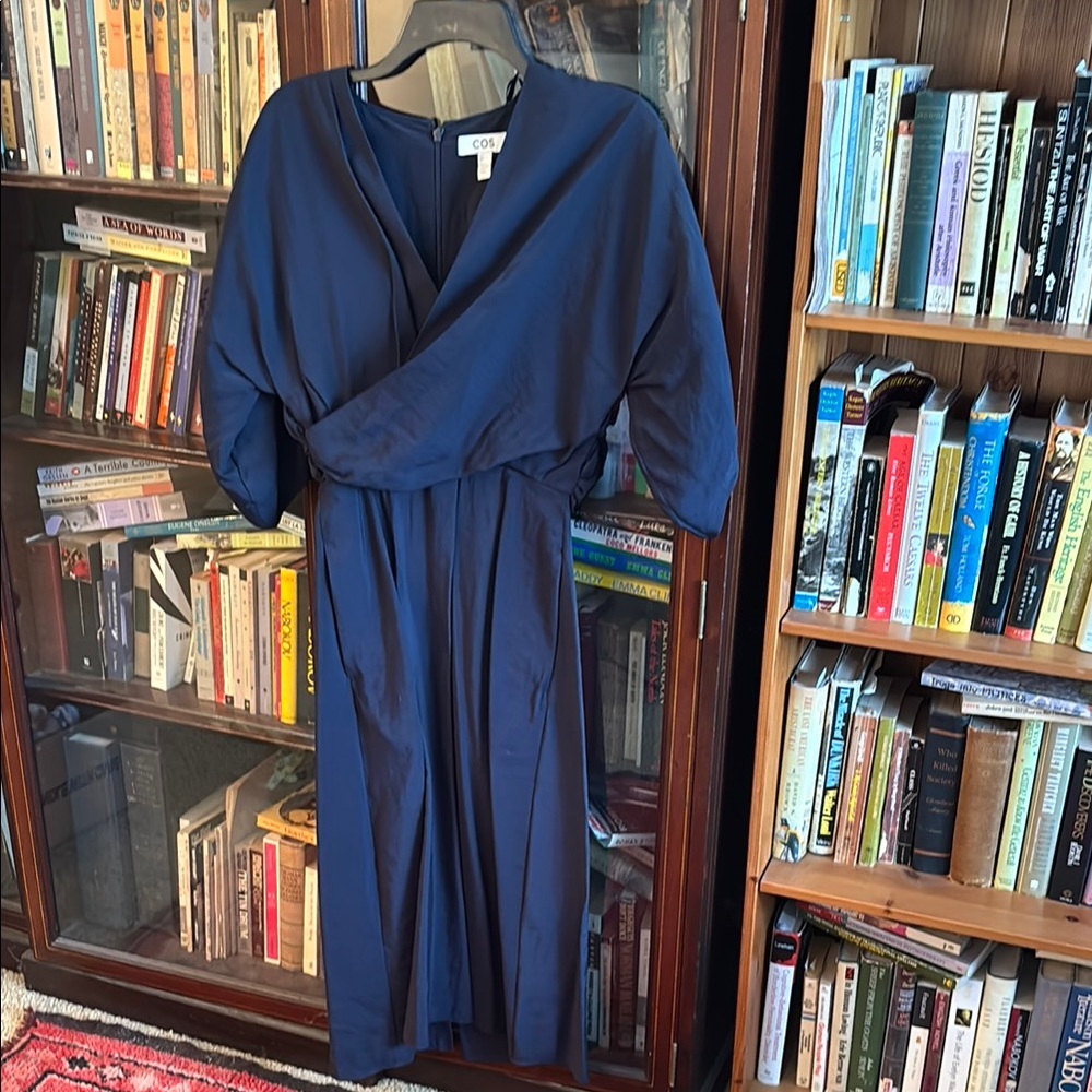 COS Blue V-Neck Dolman Sleeve Wrap Dress